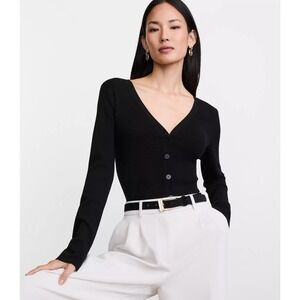 LOFT Versa V-Neck Cardigan Top Black Size S